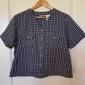 Erika & Co button down check tie-back top